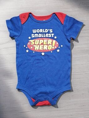 Kids Blue "World's Smallest Superhero" Onesie. Size 18mnths.